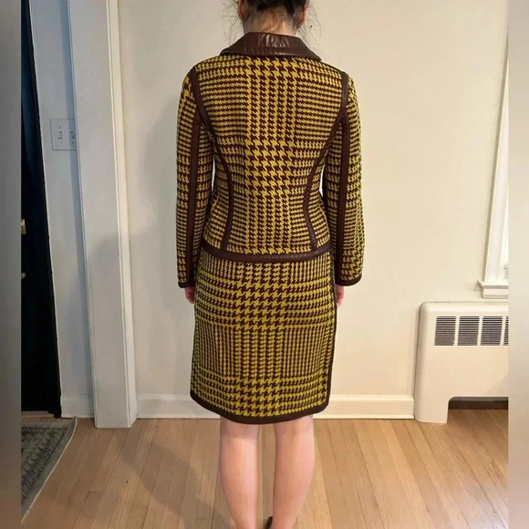 VTG PHILOSOPHY DI ALBERTA FERRETTI Wool houndstooth leather Skirt Jacket Set S - Picture 4 of 16